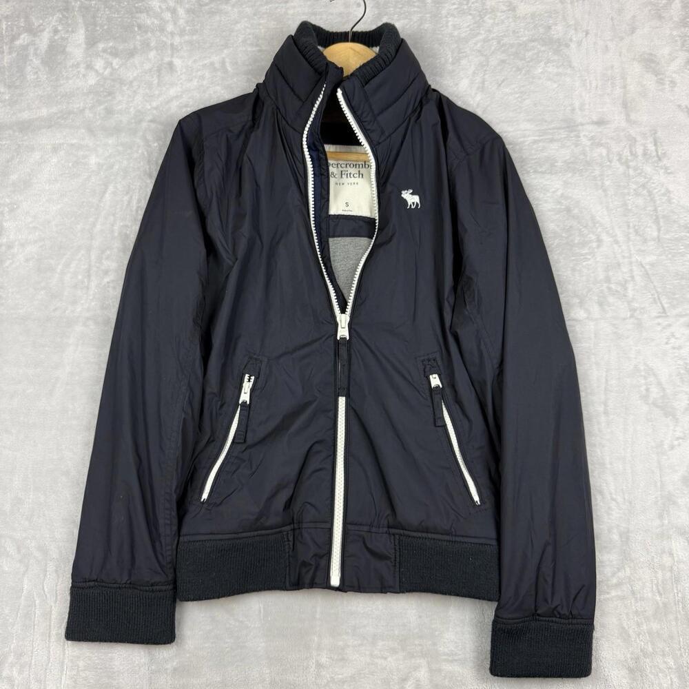 Abercrombie & Fitch Windbreaker Jacket Men Small Navy Full Zip Lined Classic Y2K